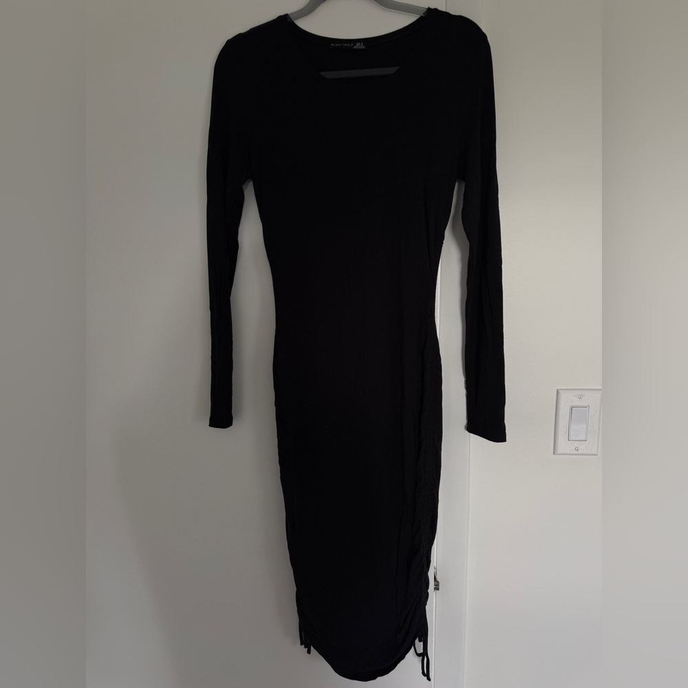 Black Tape Long Sleeve Black midi Dress